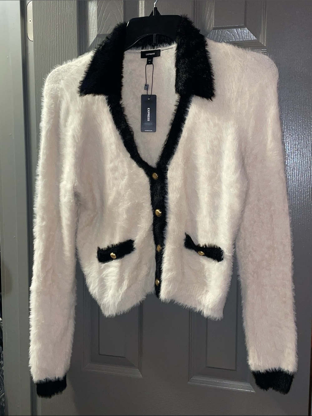 Express Cream & Black Faux-Fur Trim Blazer Jacket